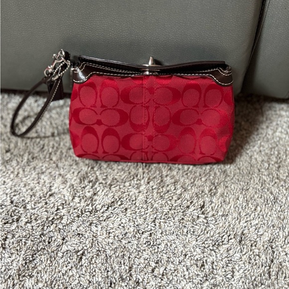 Coach Red Wristlet with Signature Pattern - Picture 2 of 3